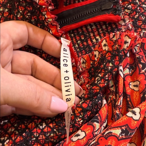 Alice + Olivia Elvira Smocked Mock Neck Mini Dress Size 10 - Picture 12 of 16